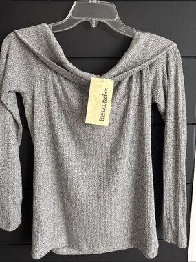 Rewind Women's Heather Gray Off-Shoulder Ribbed Sweater S